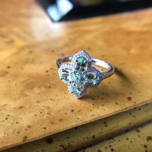 Natural Mint Garnet Moissanite Sterling Silver Ring Size 8